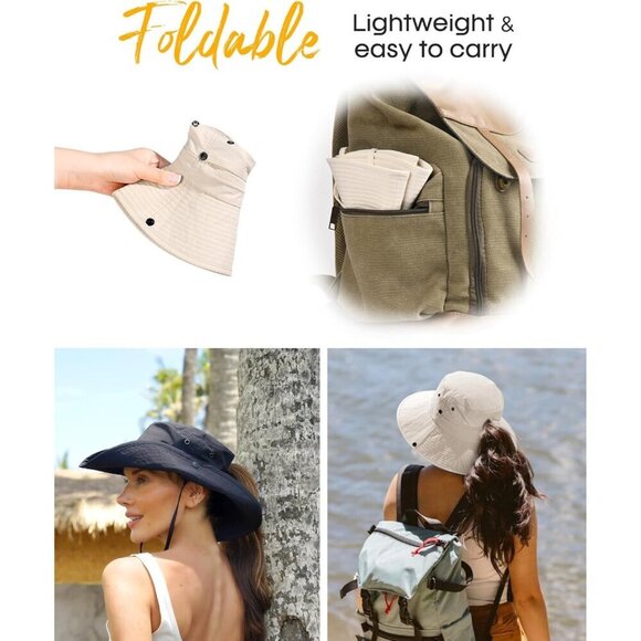 Sun Hat for Women Wide Brim Packable UPF 50+ Summer Beach Ponytail Cap main image 5